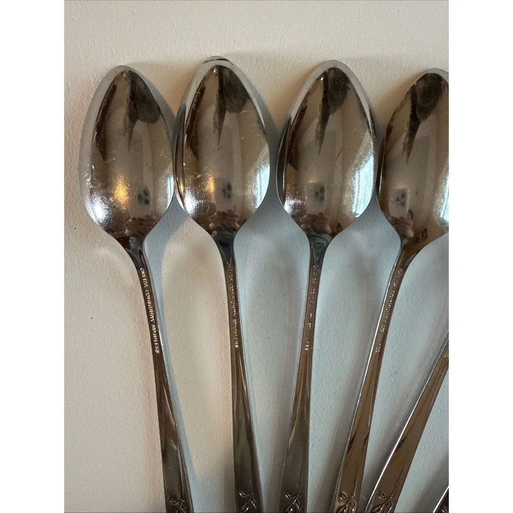 VTG Oneida Community MY ROSE Stainless Betty Crocker Iced Tea Spoons Set 7 Read